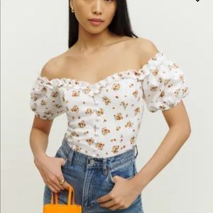 Reformation White Floral Off-Shoulder Top